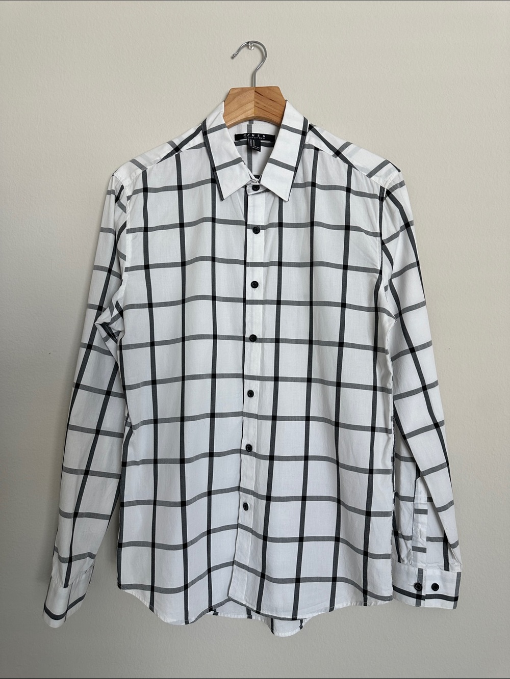 Forever 21 White Shirt with Black Windowpane Check